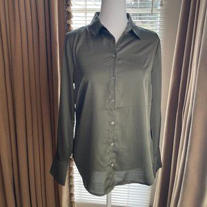 NWOT - Banana Republic Satin long sleeve Classic Fit Blouse, Olive Green, Sz S
